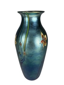 Orient & Flume Iridescent Blue Art Glass Vase