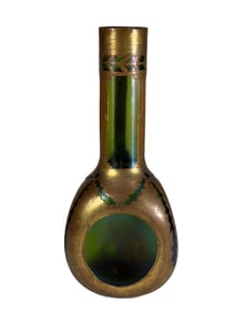 Loetz Style Bohemian Bronze Overlay Glass Vase