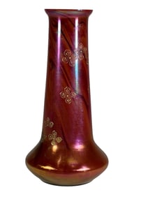 Loetz Style Red Iridescent Art Glass vase