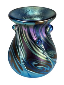 Lundberg Studios Blue Iridescent Art Glass Vase