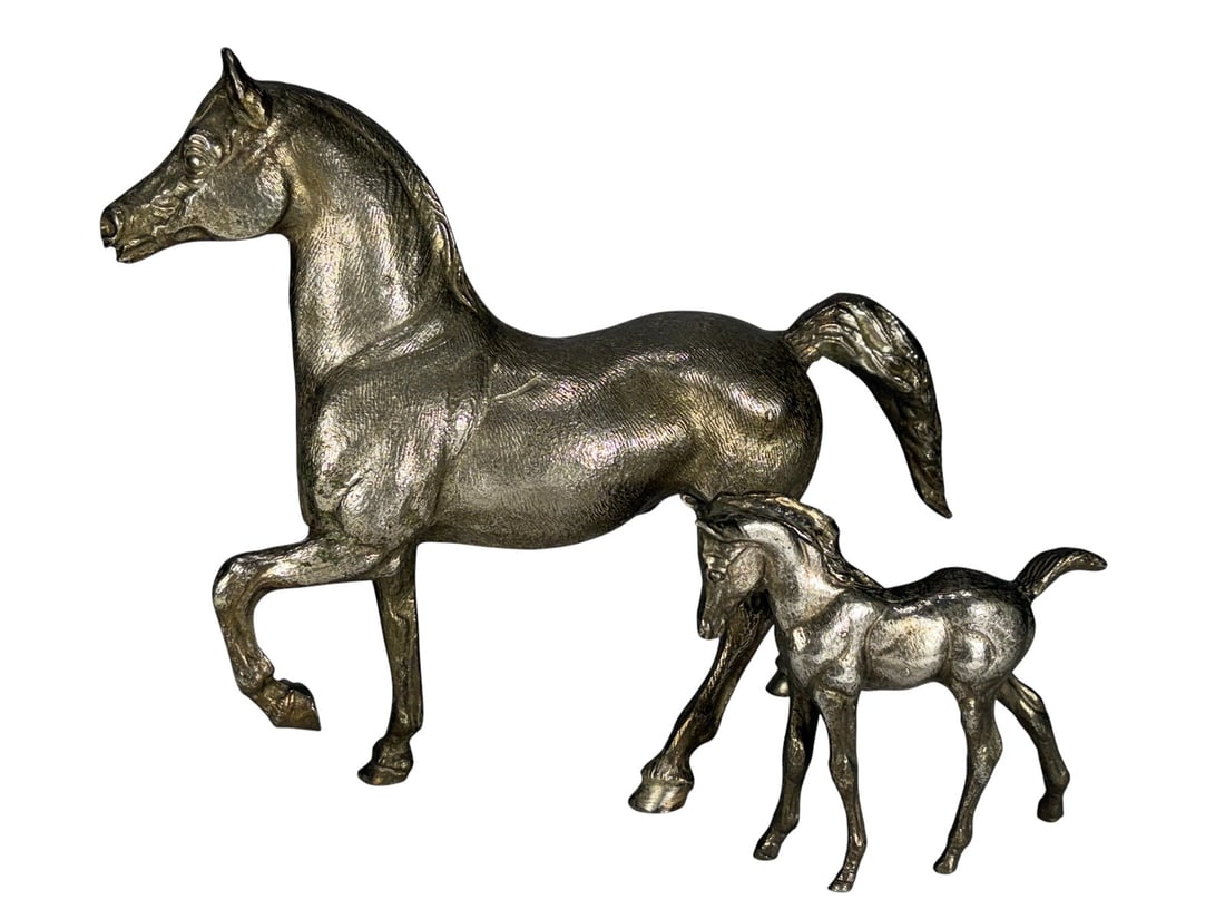 Silverplated Bronze Adult & Foal Horses 2pc LOT (1 of 6)