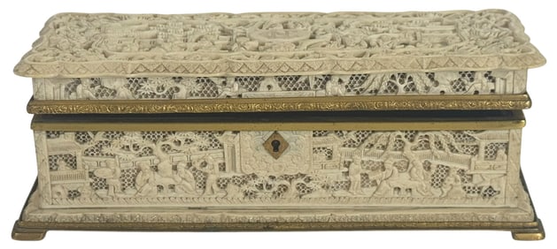 Nicholas Haydon Chinese Carved Bone & Brass Box