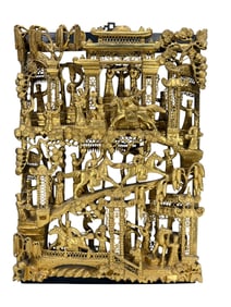 Chinese Carved Giltwood Battle Scenes Panel