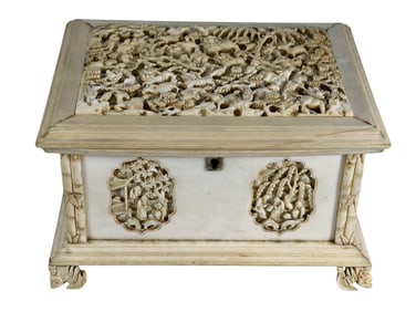 Antique Chinese Hand Carved Bone Trinket Box