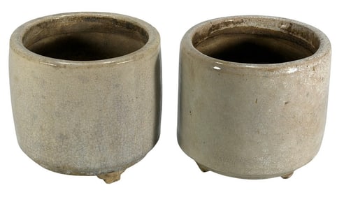 Chinese Pair of Glazed Stoneware Crocks