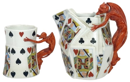 Royal Bayreuth Devil Playing Cards Pitcher & Mug