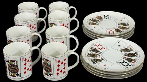 Playing Card Porcelain Coffee Set, Service for 8