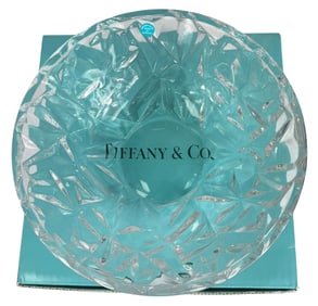 Tiffany & Co Rock Cut Crystal Starburst Bowl w Box