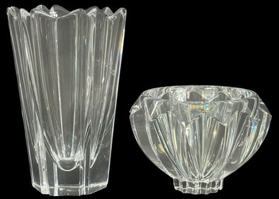 Orrefors Crystal Vase & Center Bowl 2pc LOT SIGNED