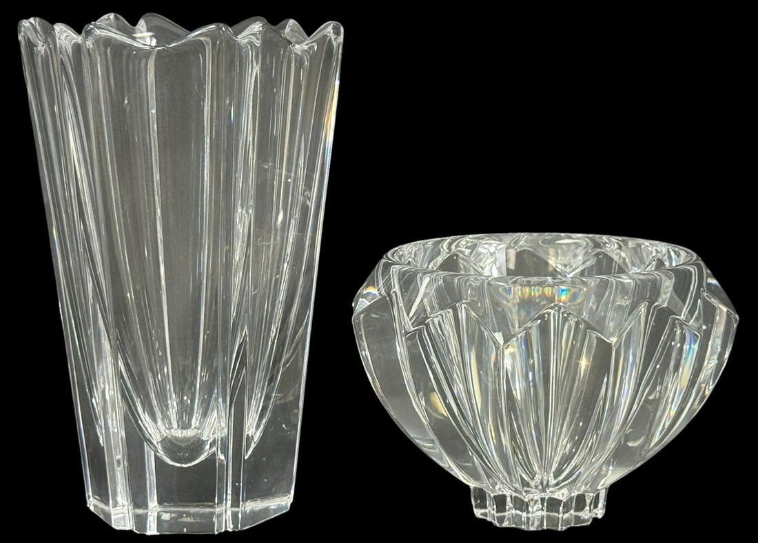 Orrefors Crystal Vase & Center Bowl 2pc LOT SIGNED (1 of 6)