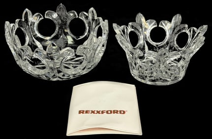 Rexxford Cut Crystal Crown Bowls 2pc LOT SIGNED