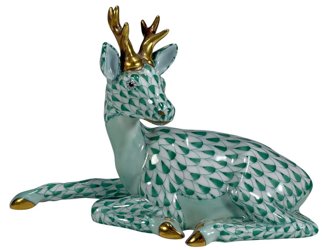 Herend Hungarian Fishnet Porcelain Deer Figurine (1 of 6)