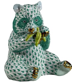 Herend Hungary Fishnet Porcelain Panda Bear Figure