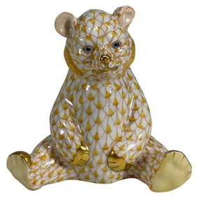 Herend Hungary Fishnet Porcelain Baby Bear Figure