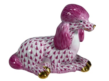 Herend Hungary Fishnet Porcelain Poodle Dog Figure