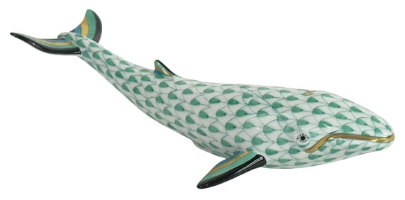 Herend Fishnet Porcelain Sperm Whale Figurine