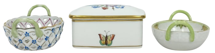 Herend Hand-Painted Porcelain Trinket Items  3pcs