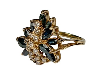 18K Yellow Gold, Sapphire & Natural Diamond Ring