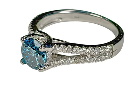 14K Gold Lab Grown Blue & Natural Diamond Ring
