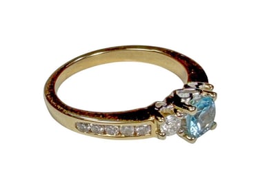 14k Yellow Gold, Blue Topaz & 0.33ct Diamond Ring