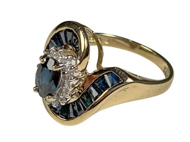 14k Yellow Gold, Sapphire & Diamond Ring 5g