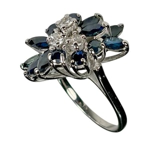 14k White Gold, Sapphire & Natural Diamond Ring