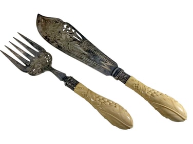 English Bakelite Fish Serving Fork & Knife 2pc SET