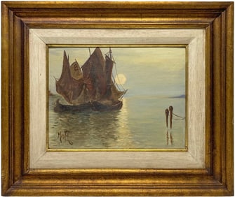 20th C. Seascape Oil Painting on Cardboard SIGNED