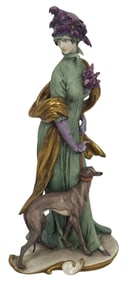 Giuseppe Cappe Lady w/ Borzoi Porcelain Figurine