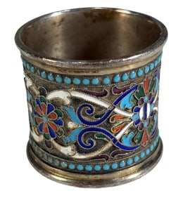 Antique Russian Silver & Champleve Napkin Holder