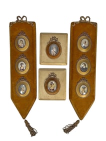 Vintage French 8 Miniatures in 4 Frames LOT