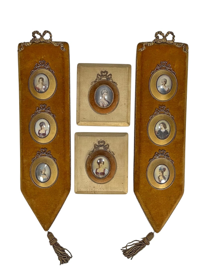 Vintage French 8 Miniatures in 4 Frames LOT (1 of 6)