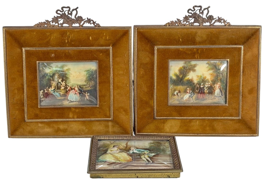 Vintage European Miniature Paintings 3pc LOT (1 of 8)