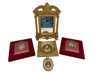 VTG Mirror, Print & Miniature Paintings 5pc LOT