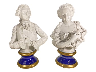 Louis XVI & Marie Antoinette KPM Bisque Busts 2pcs