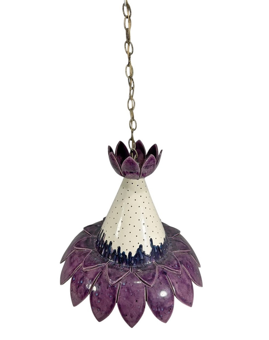 Glazed Purple & White Lotus Form Ceramic Fixture (1 of 6)