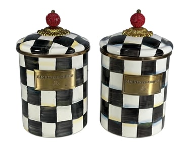 Pair of Mackenzie Childs Courtly Check Canisters