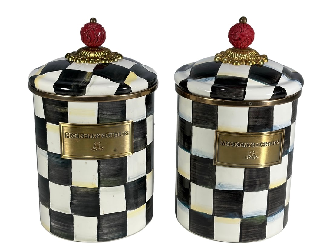 Pair of Mackenzie Childs Courtly Check Canisters (1 of 5)