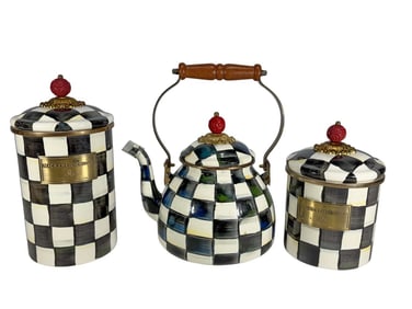 Mackenzie Childs Canisters & Kettle 3pc LOT