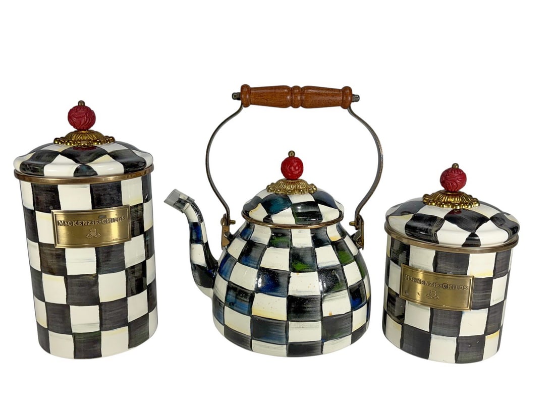 Mackenzie Childs Canisters & Kettle 3pc LOT (1 of 6)