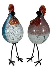 Alessandro Pianon Style Murano Roosters 2pc LOT