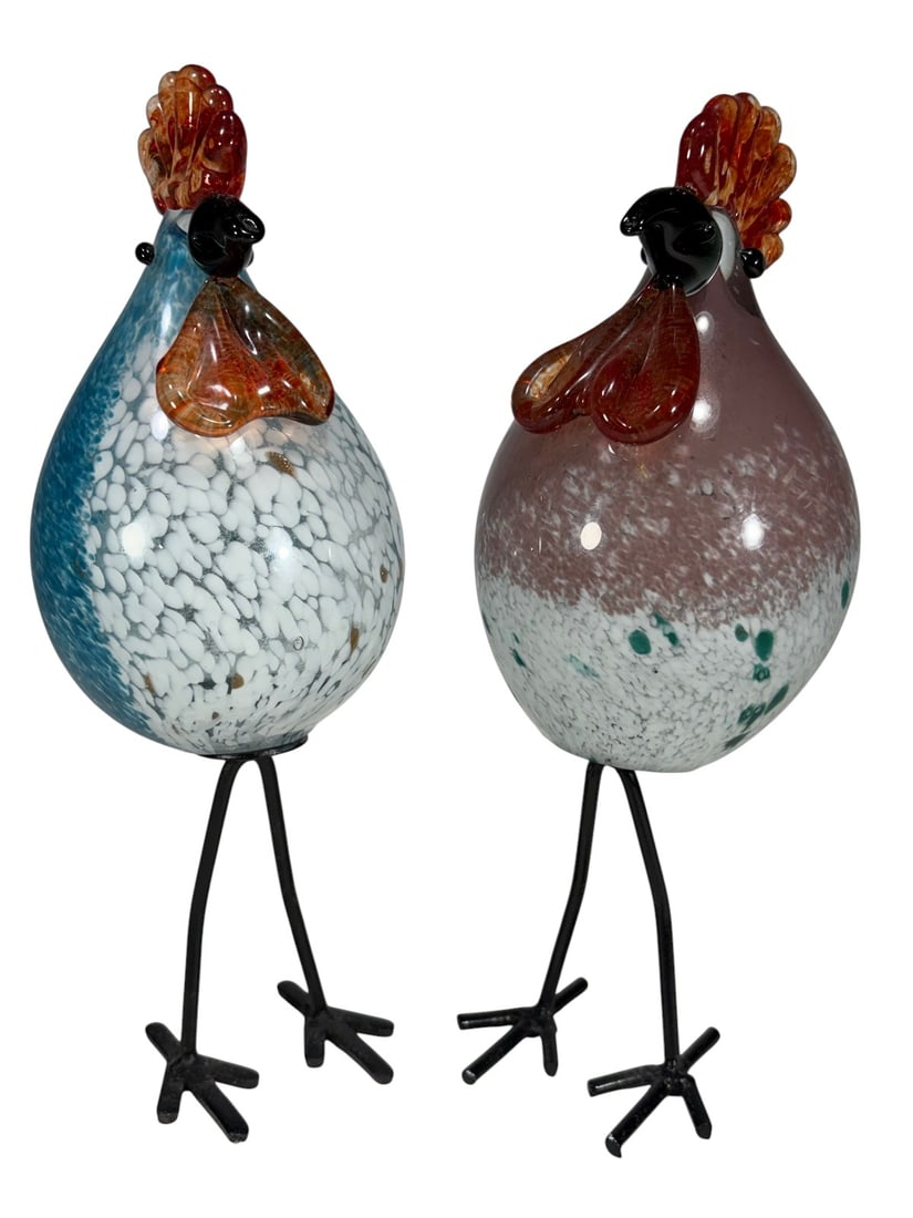 Alessandro Pianon Style Murano Roosters 2pc LOT (1 of 5)