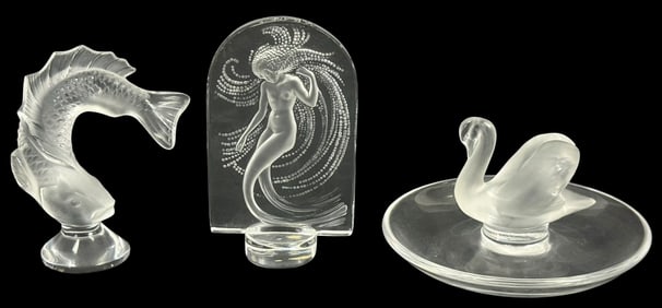 Lalique French Crystal Figurines 3pc LOT SIGNED