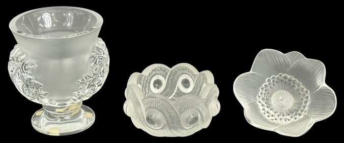 Lalique French Crystal Decorative Items 3pc LOT