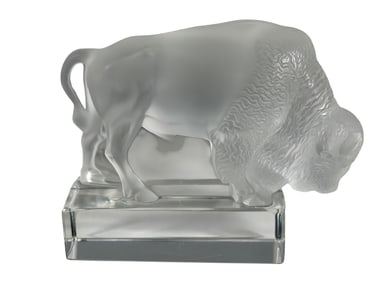 Lalique French Crystal Bison Paperweight Figurine