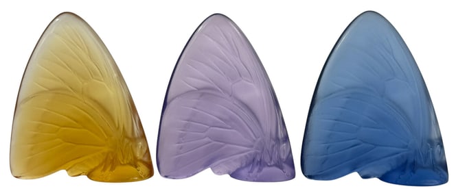 Lalique Crystal Color Butterfly Paperweights 3pcs