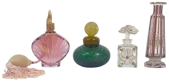 Estate Art Glass Perfume Bottles 4pc LOT