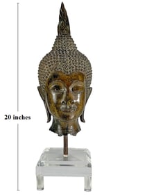 Thai Bronze & Lucite Buddha Head Sculpture