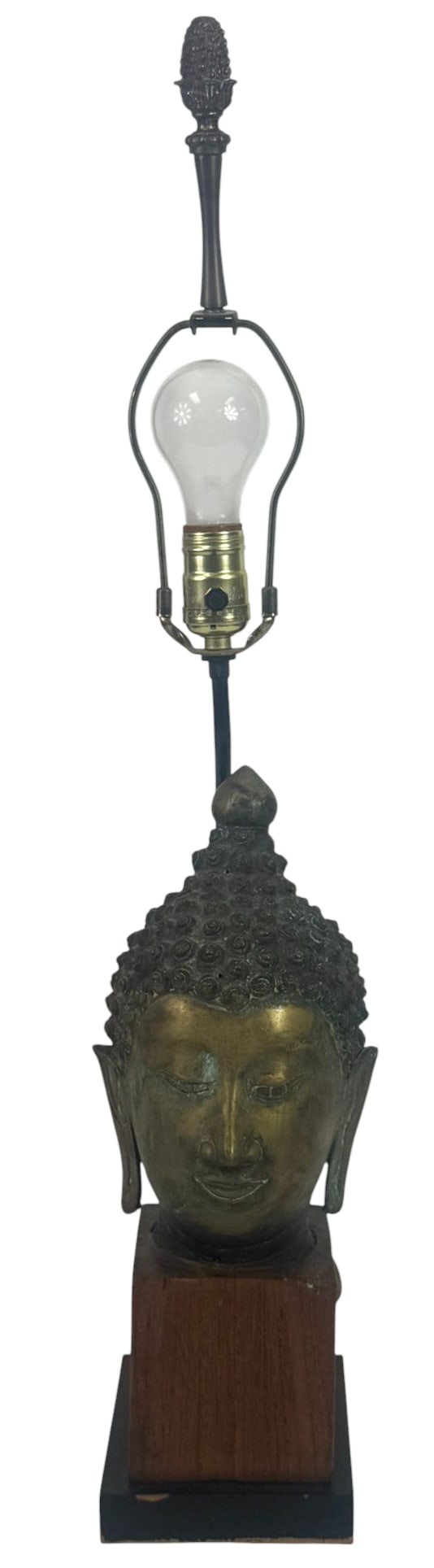 Thai Buddha Bronze Bust Lamp w/ Silk Shade (1 of 1)