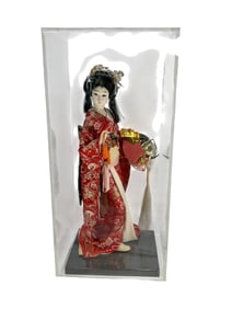 Japanese Silk Kimono Geisha Doll in an Acrylic Box